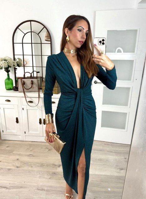 Vestido Ciprus Manga Larga Brillante